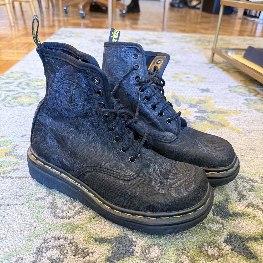 Vintage 90s Doc Martens boots Made in England floral fabric RARE UK 6 / US 8